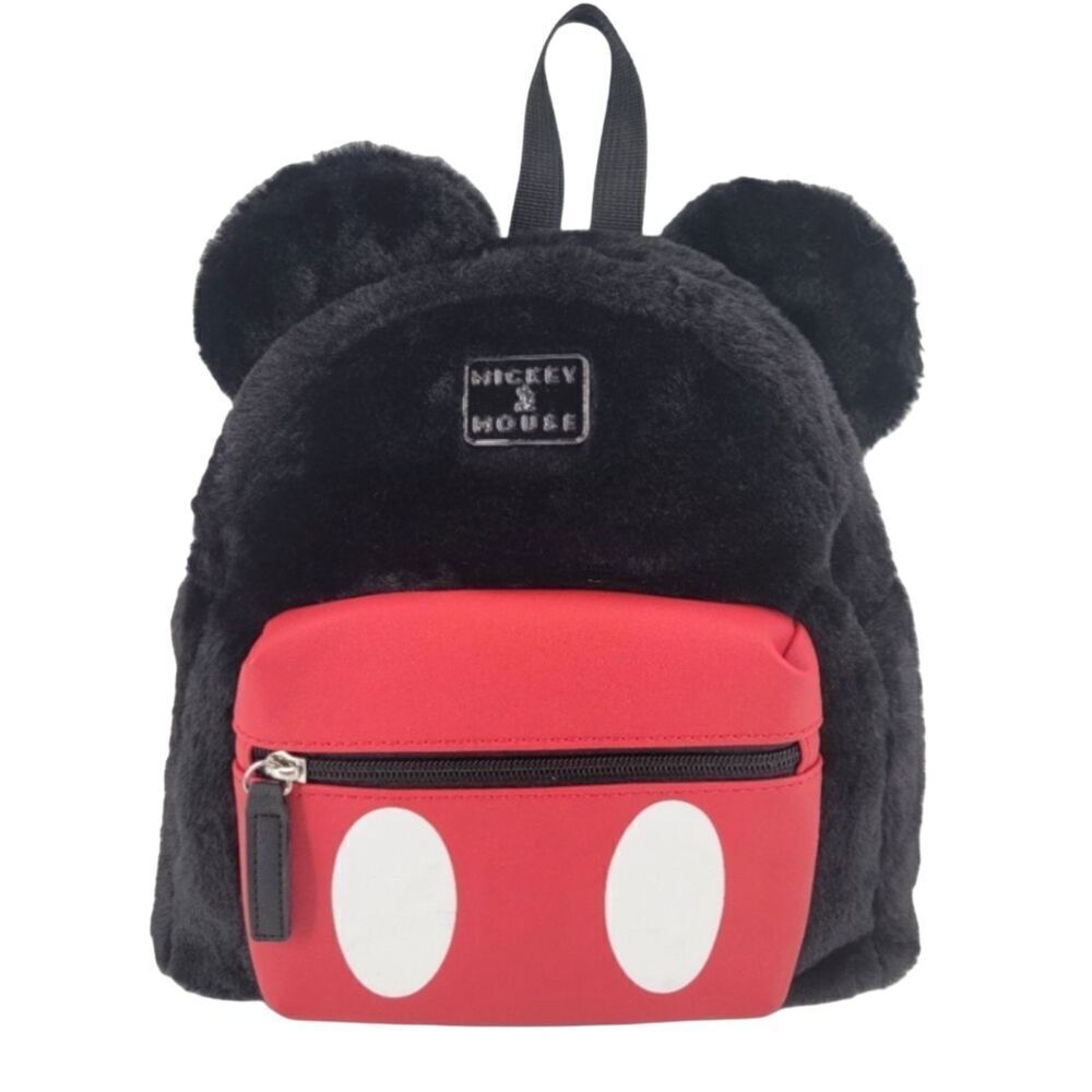 Disney Mickey Mouse Soft Fuzzy Faux Fur with Ears Mini Backpack NWT
